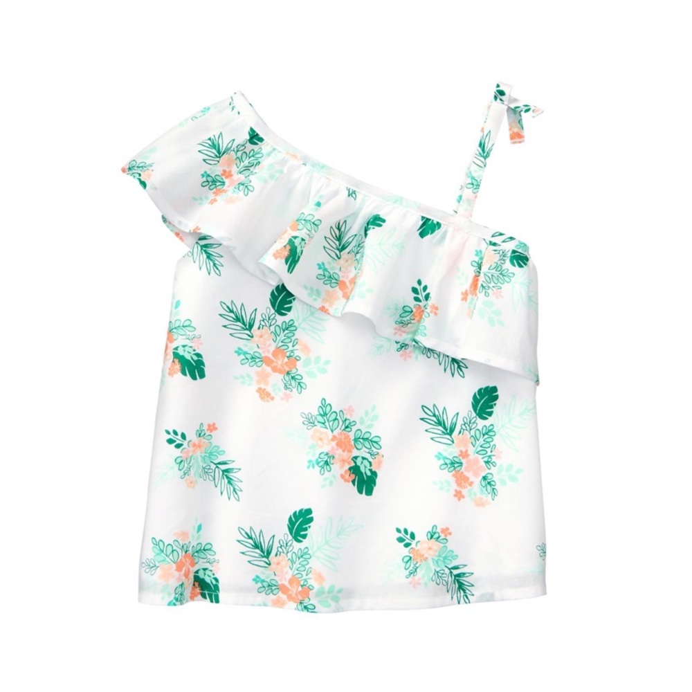 ONE-SHOULDER PALM FLORAL TOP